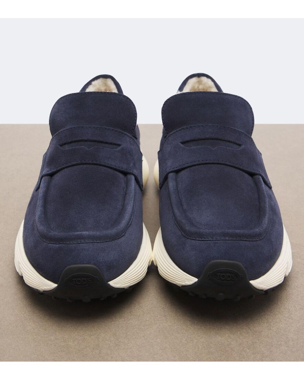 Tod's Blue Shearling-Lined Suede Sneakers