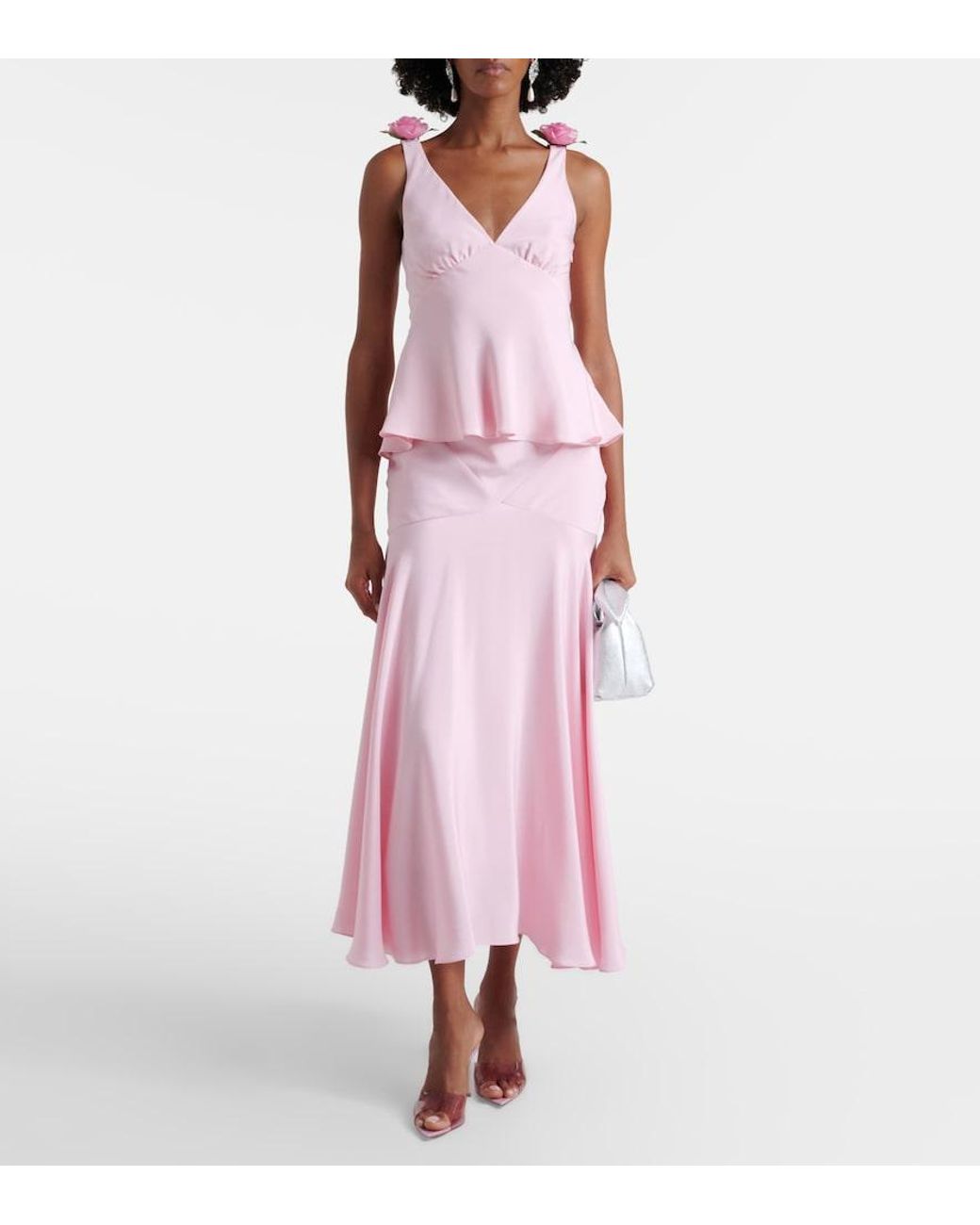 Rodarte Pink Floral-Applique Silk Crepe Top
