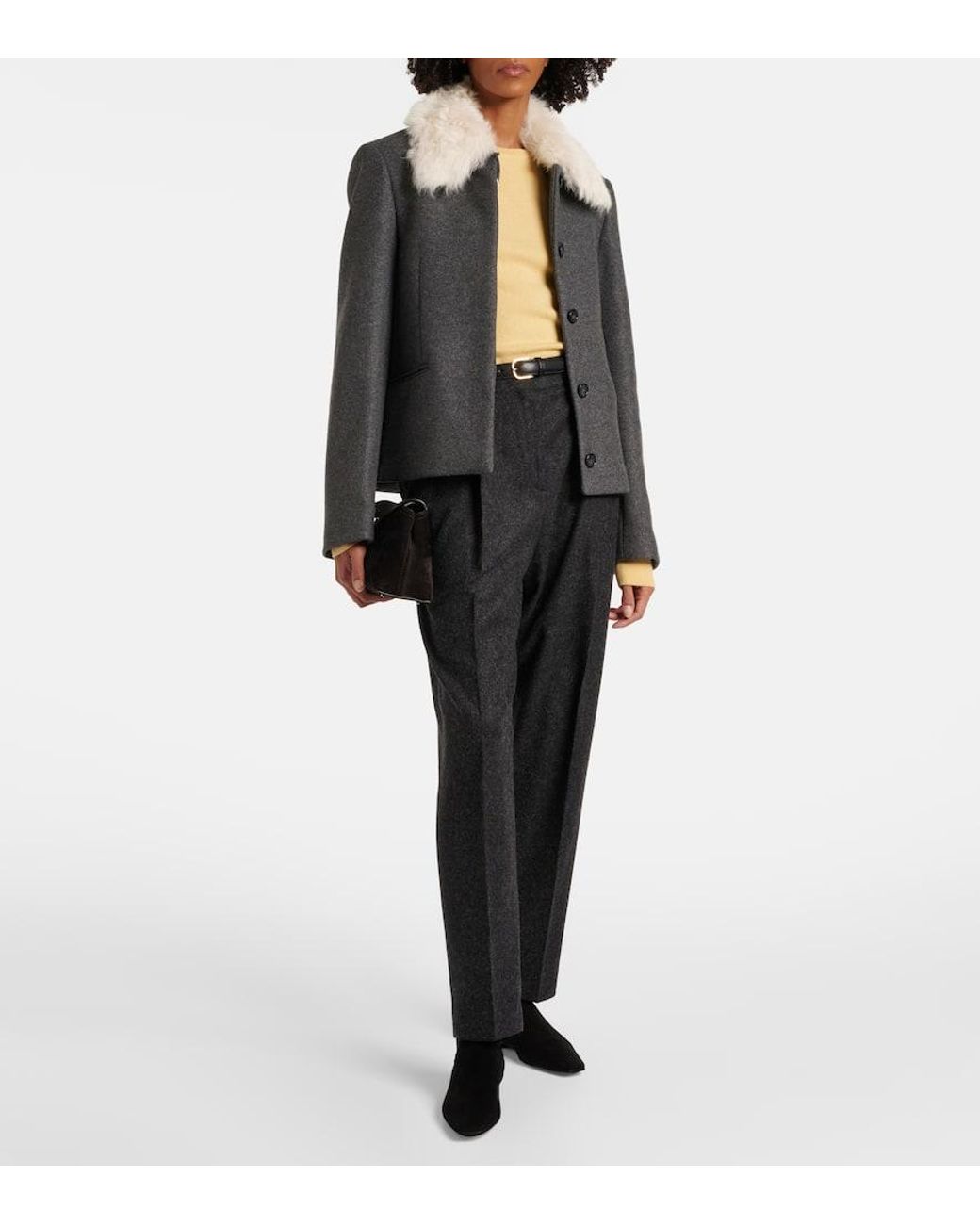 Totême  Black Shearling-Trimmed Wool-Blend Jacket