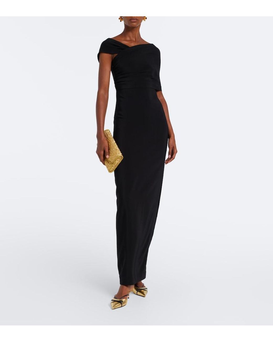 Oscar de la Renta Black Assymetric Crepe Gown