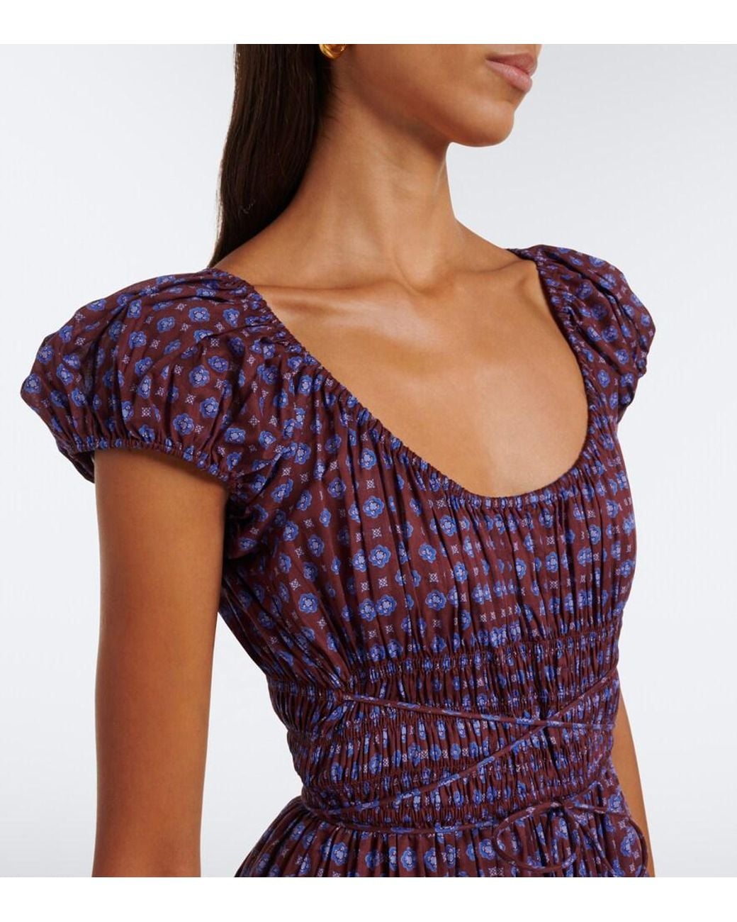 Doen Purple Quinelle Printed Cotton Voile Midi Dress