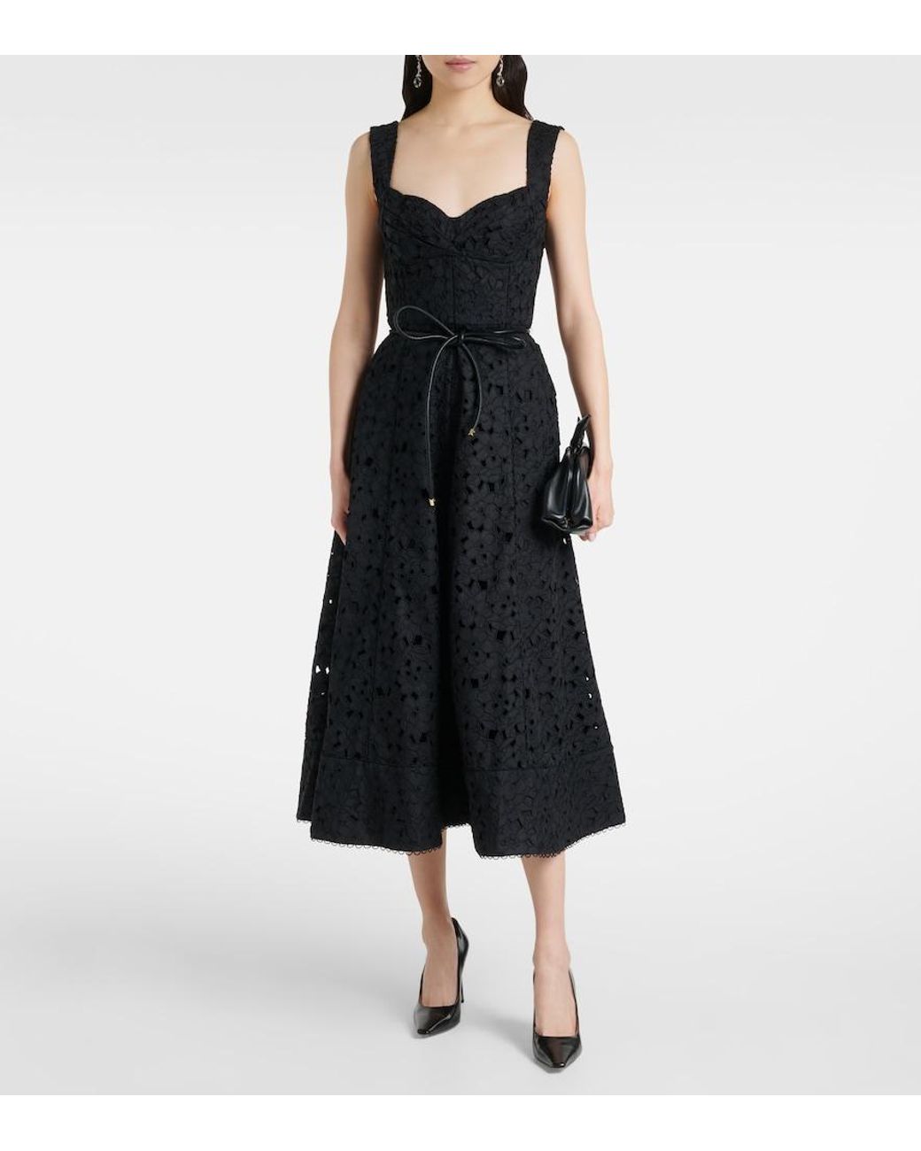 Rebecca Vallance Black Kitsu Broderie Anglaise Midi Dress