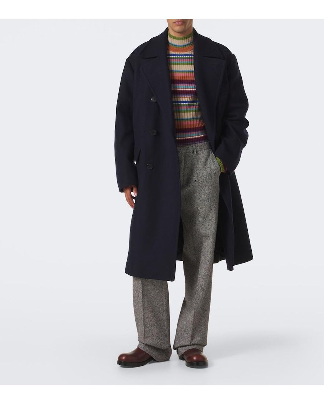 Dries Van Noten Blue Double-Breasted Wool-Blend Coat for men
