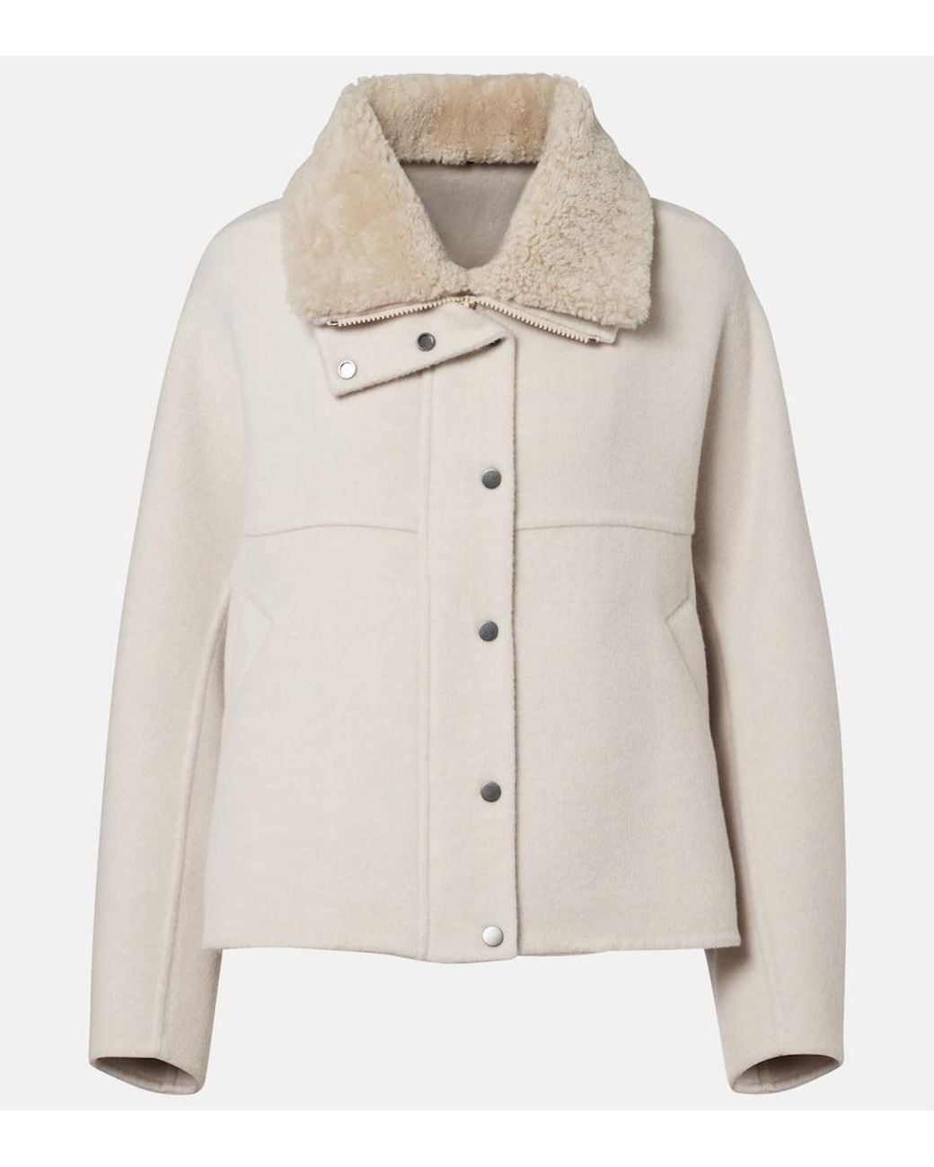 Brunello Cucinelli Natural Shearling-Trimmed Wool And Cashmere Jacket