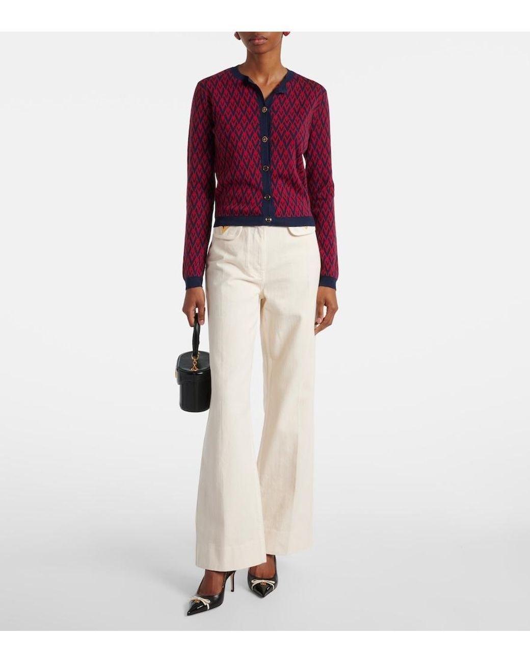 Valentino Garavani White Vgold Mid-Rise Wide-Leg Jeans