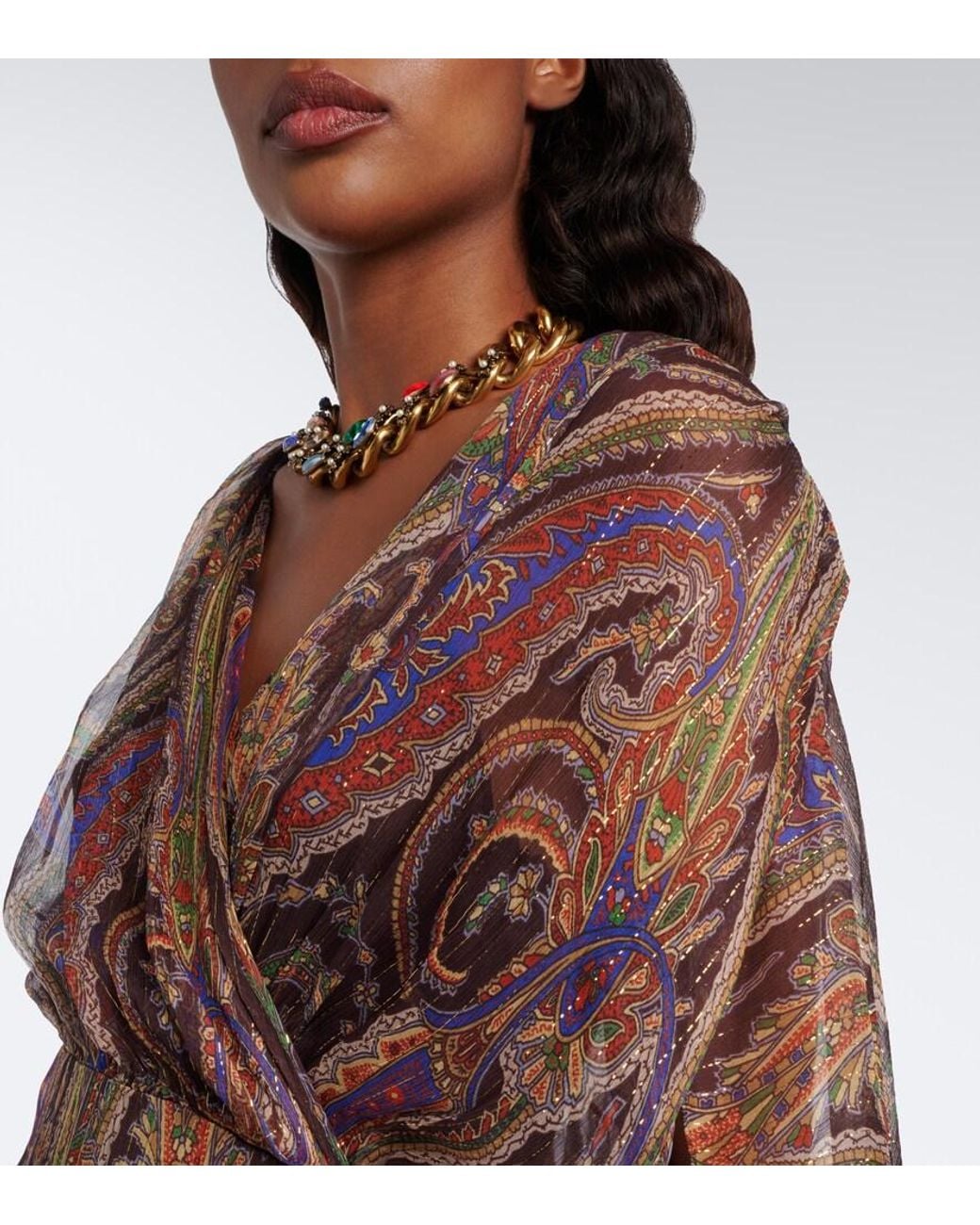 Etro Brown Paisley Ruffled Silk-Blend Crepon Maxi Dress
