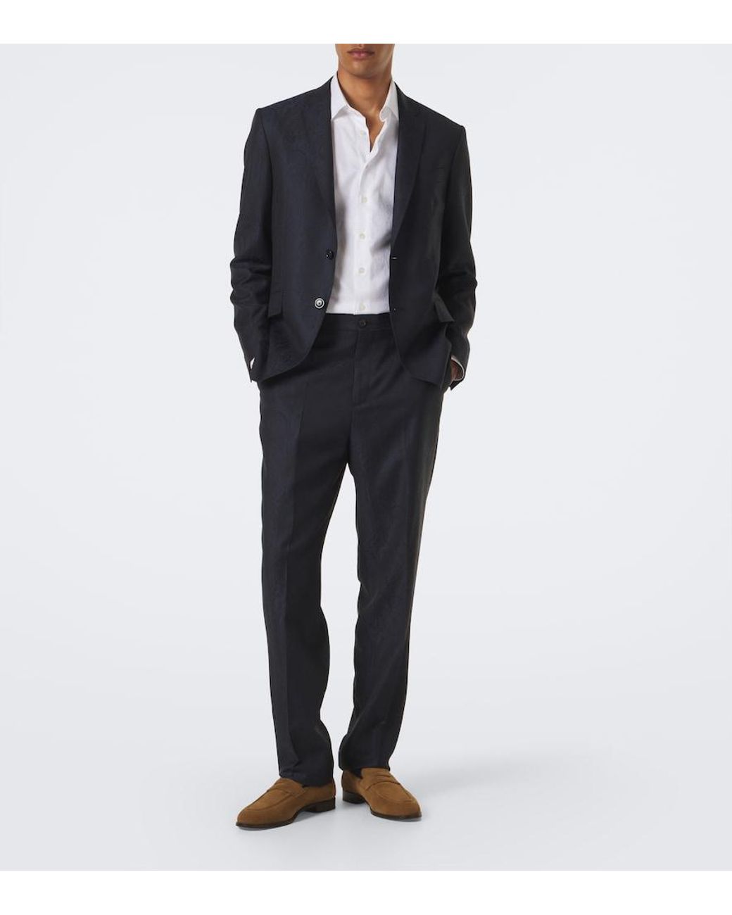 Etro Blue Wool Jacquard Blazer for men