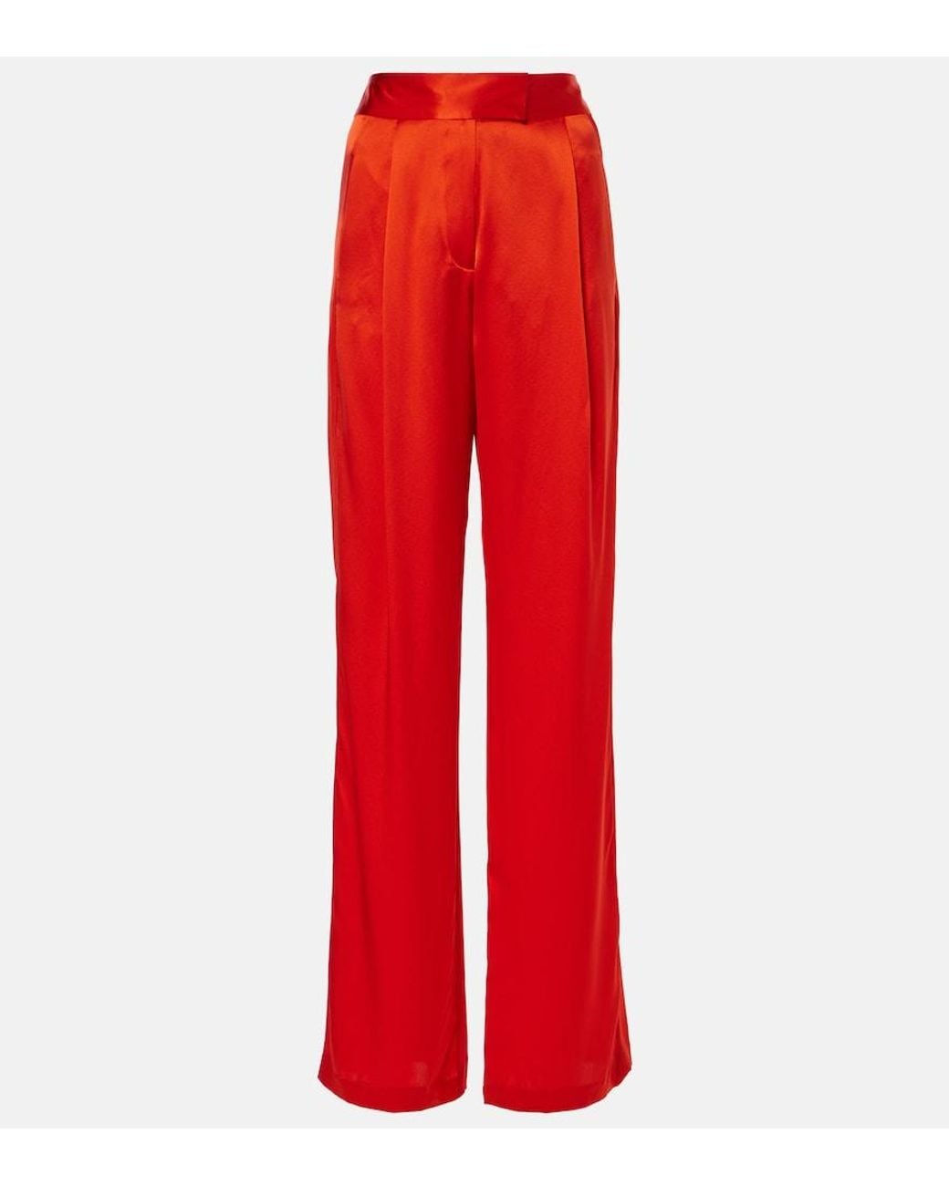 The Sei Red High-Rise Silk Satin Wide-Leg Pants