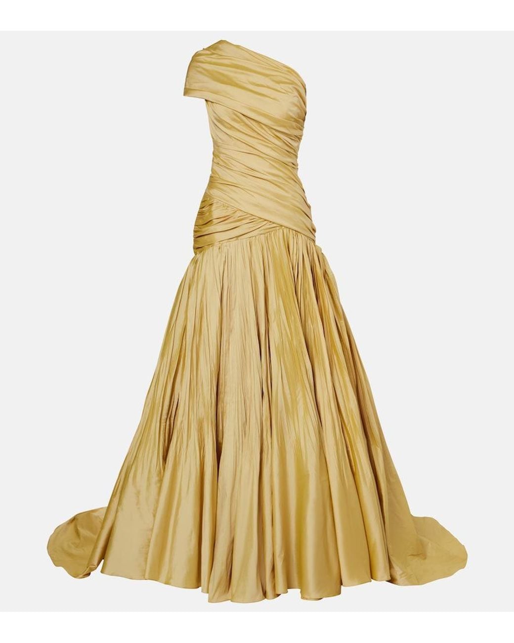 Marmar Halim Metallic Draped One-Shoulder Taffeta Gown