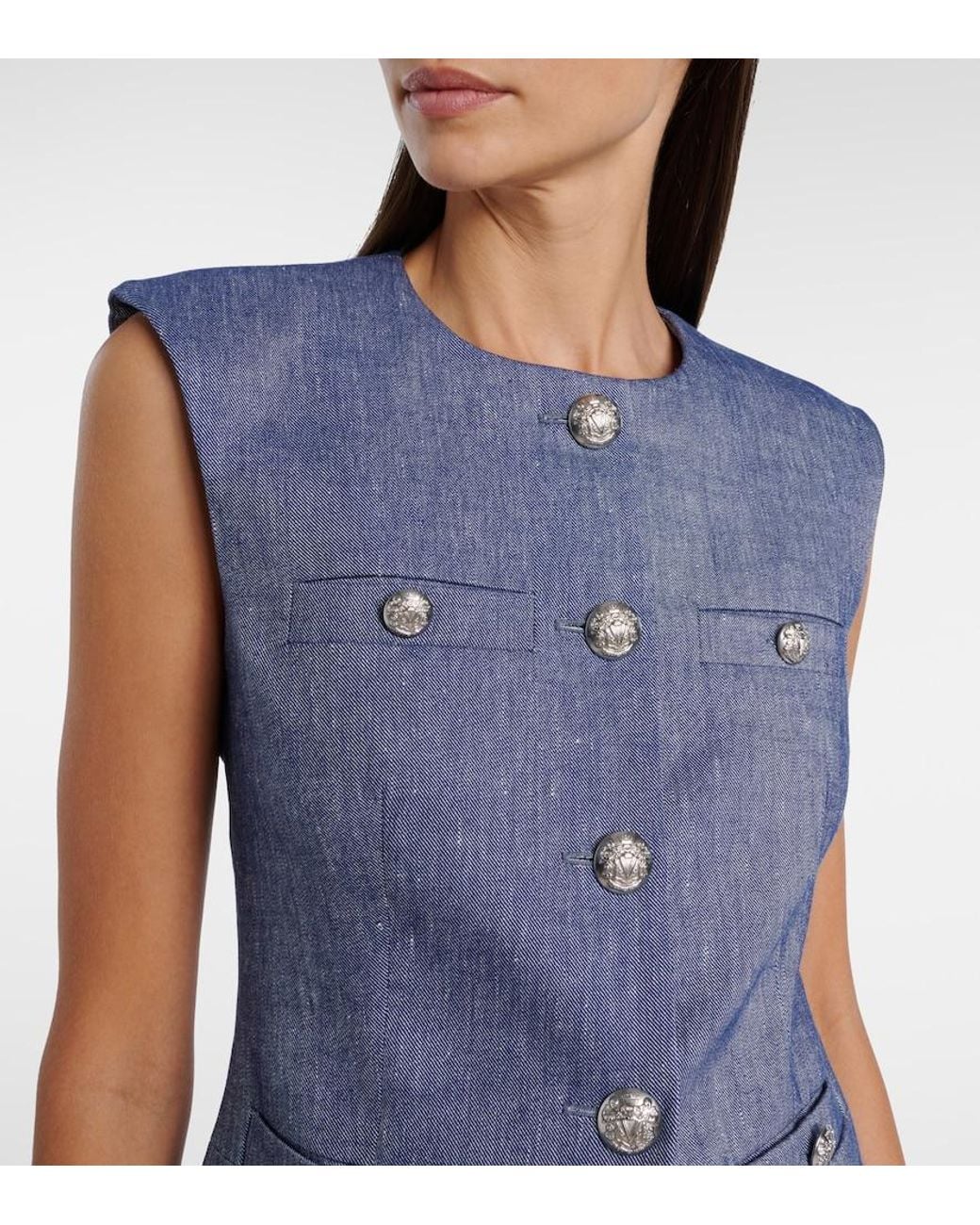 Veronica Beard Blue Tamara Linen-Blend Vest