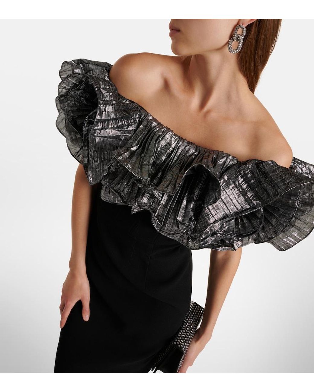 Rebecca Vallance Black Lumi Frill-Detail Midi Dress