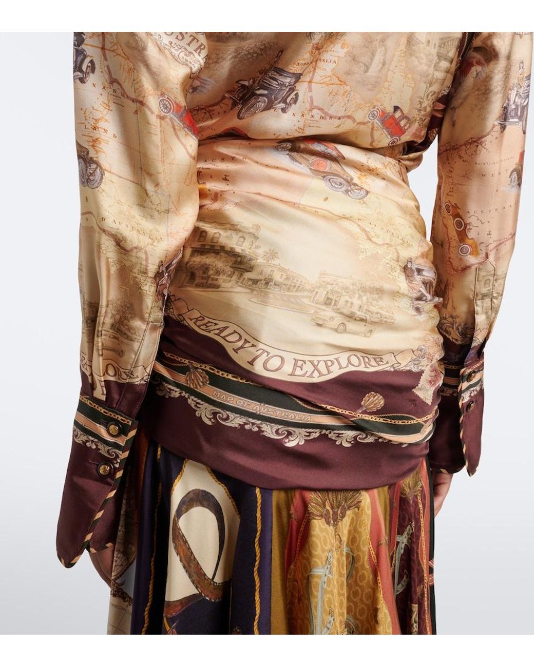 Zimmermann Brown Valiant Draped Printed Silk Maxi Skirt