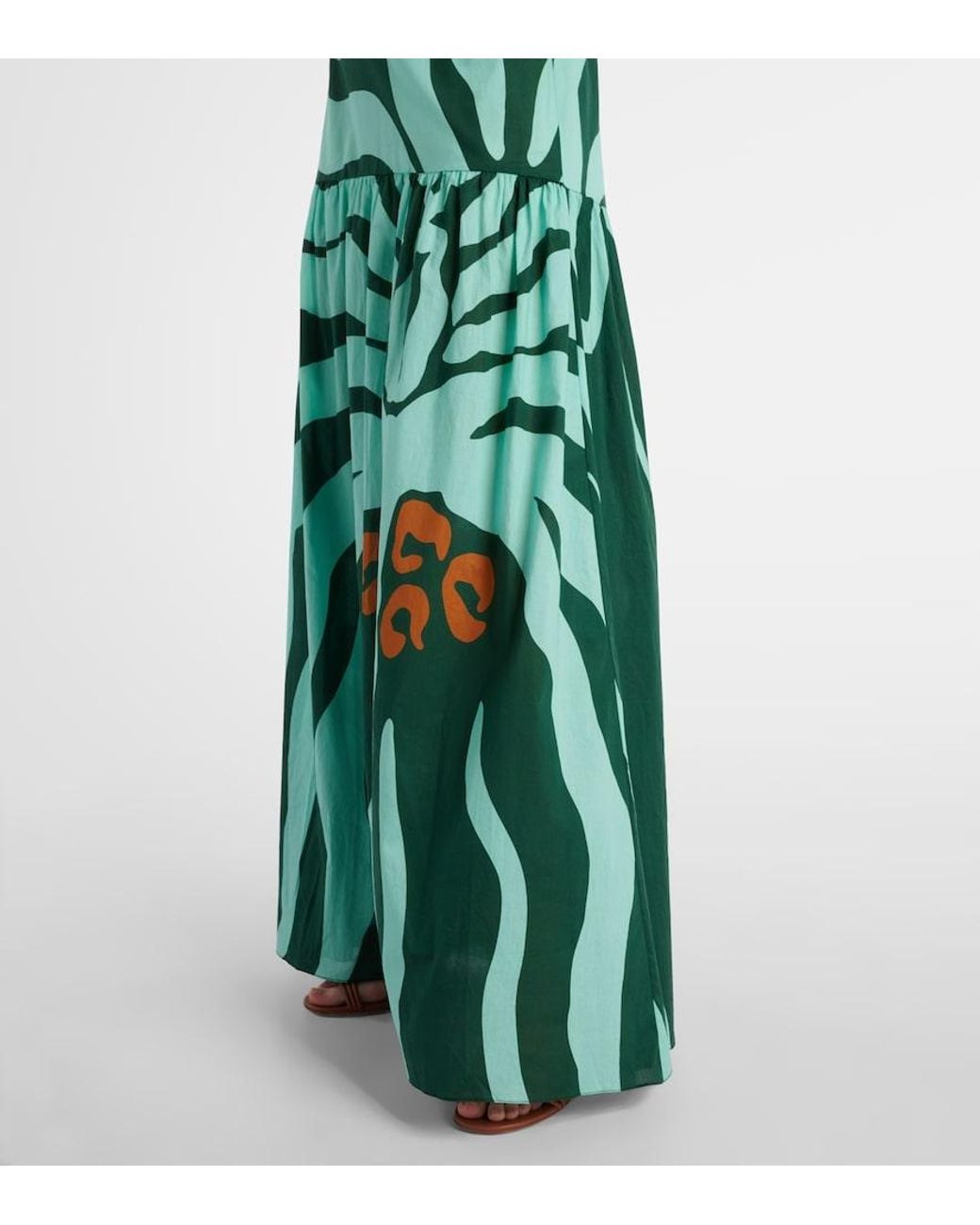 Johanna Ortiz Green Zea Palm Cotton Poplin Maxi Dress