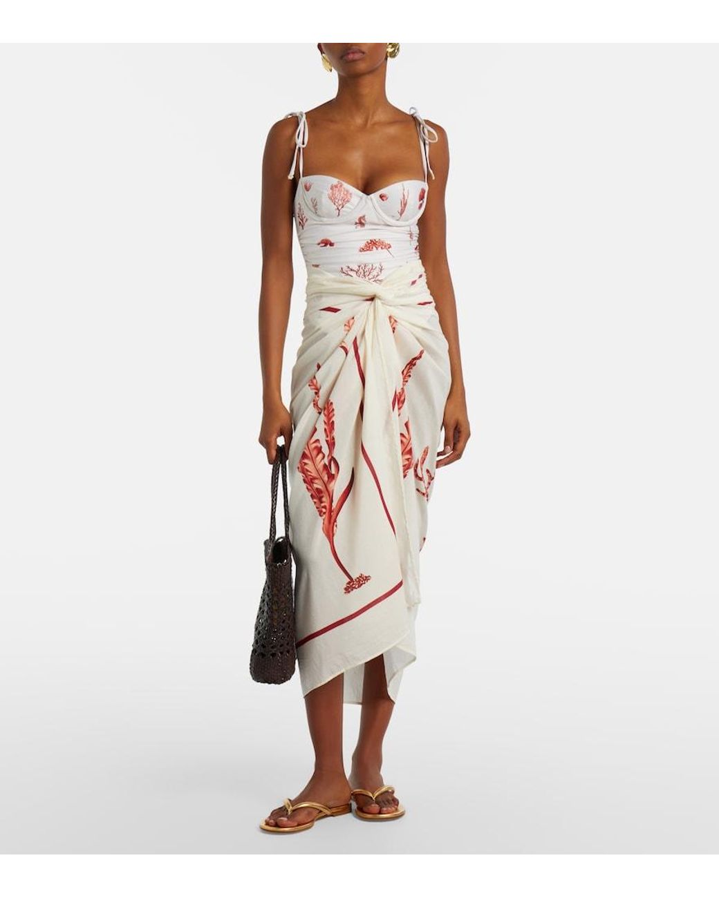 Agua Bendita Pink Lavanda Printed Cotton And Silk Beach Cover-Up