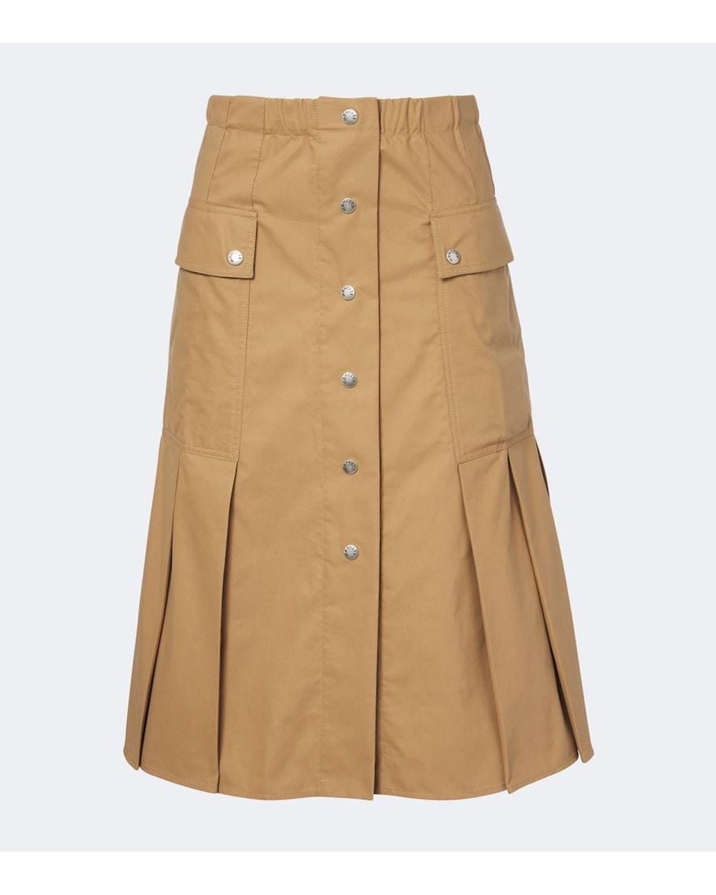 Moncler Natural Pleated Cotton-Blend Midi Skirt