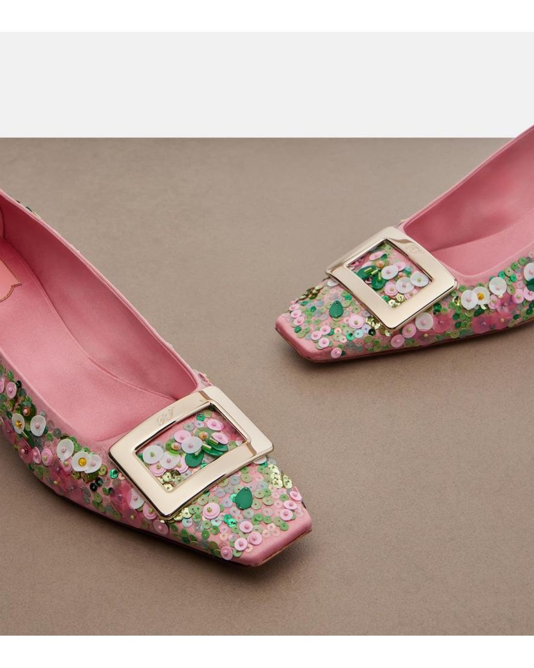 Roger Vivier Pink Belle Vivier Beaded Satin Pumps