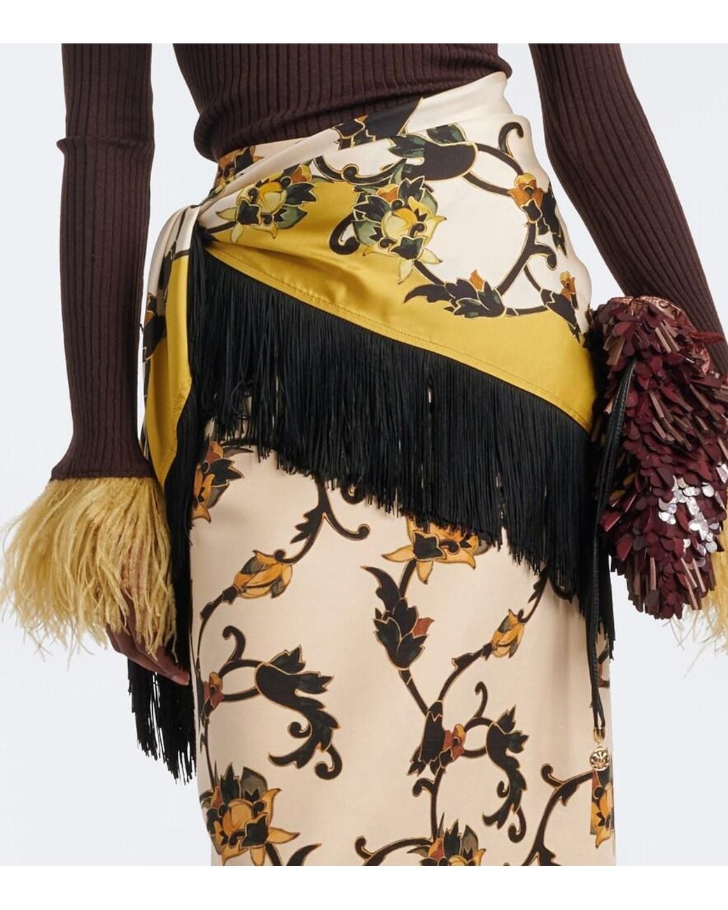 LaDoubleJ Metallic Buttercup Reversible Fringed Silk Scarf