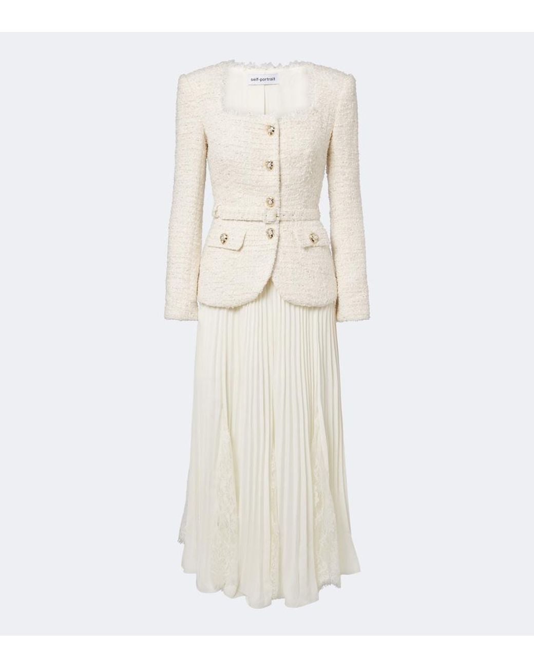 Self-Portrait Natural Belted Boucle Blazer Dress