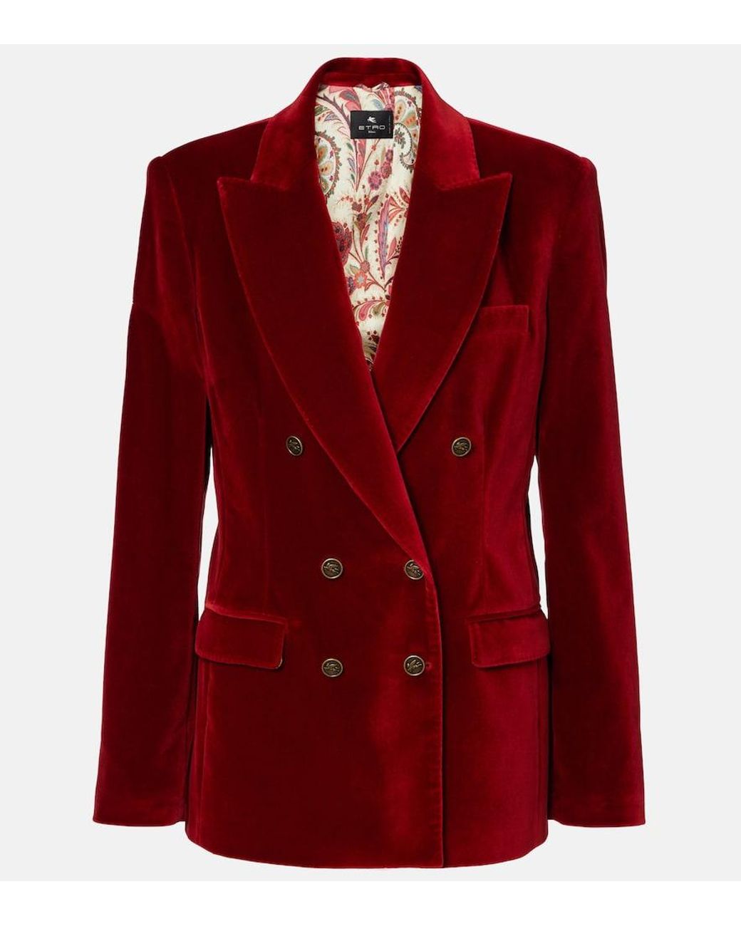 Etro Red Double-Breasted Jacket With Peak Revers