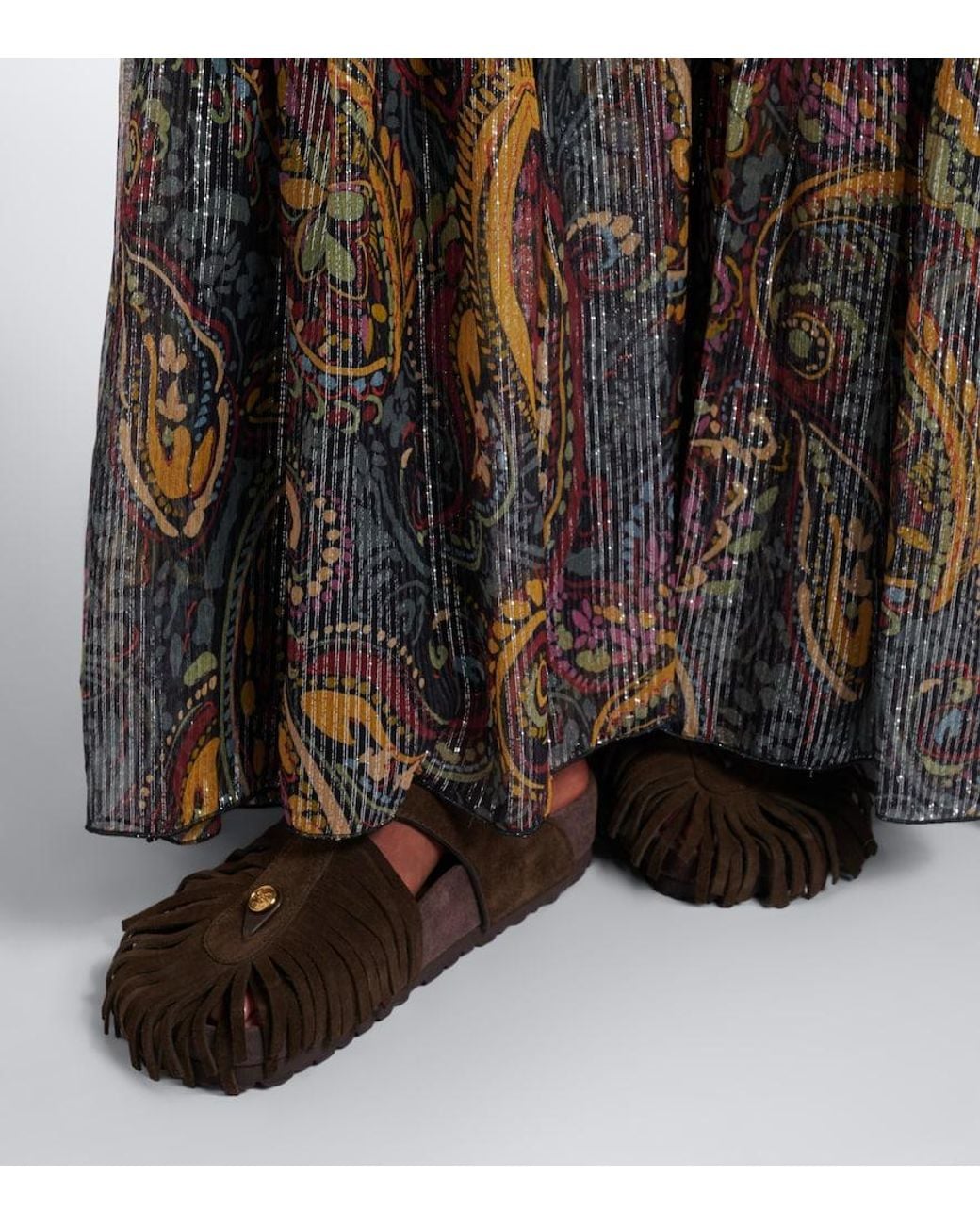 Etro Brown X Birkenstock Gizeh Fringed Suede Sandals