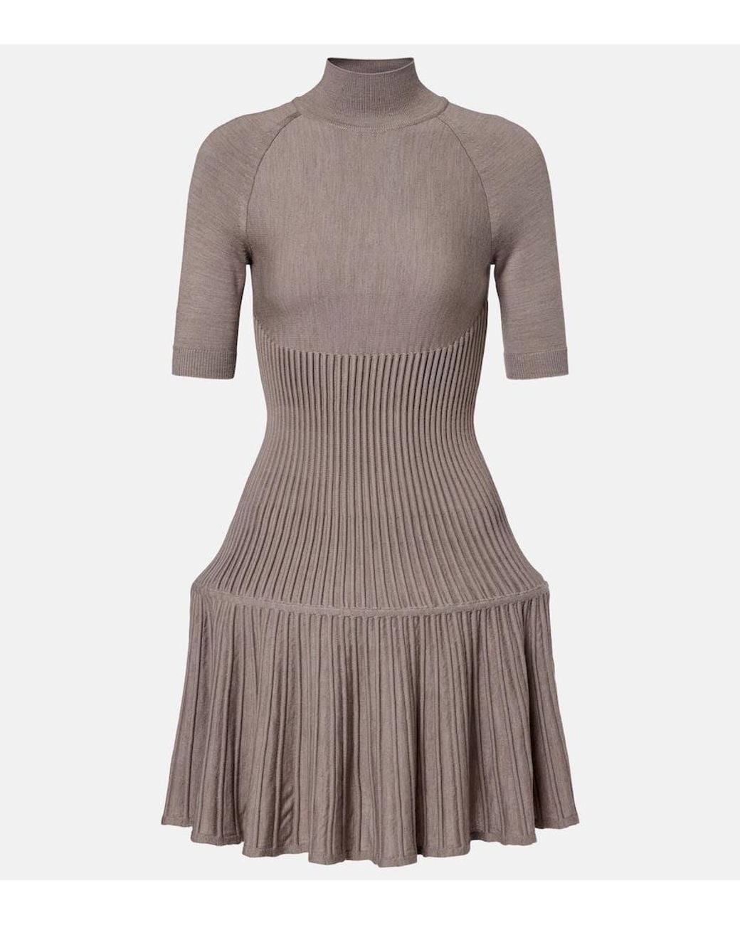 Alaïa Gray Ribbed-Knit Wool-Blend Minidress