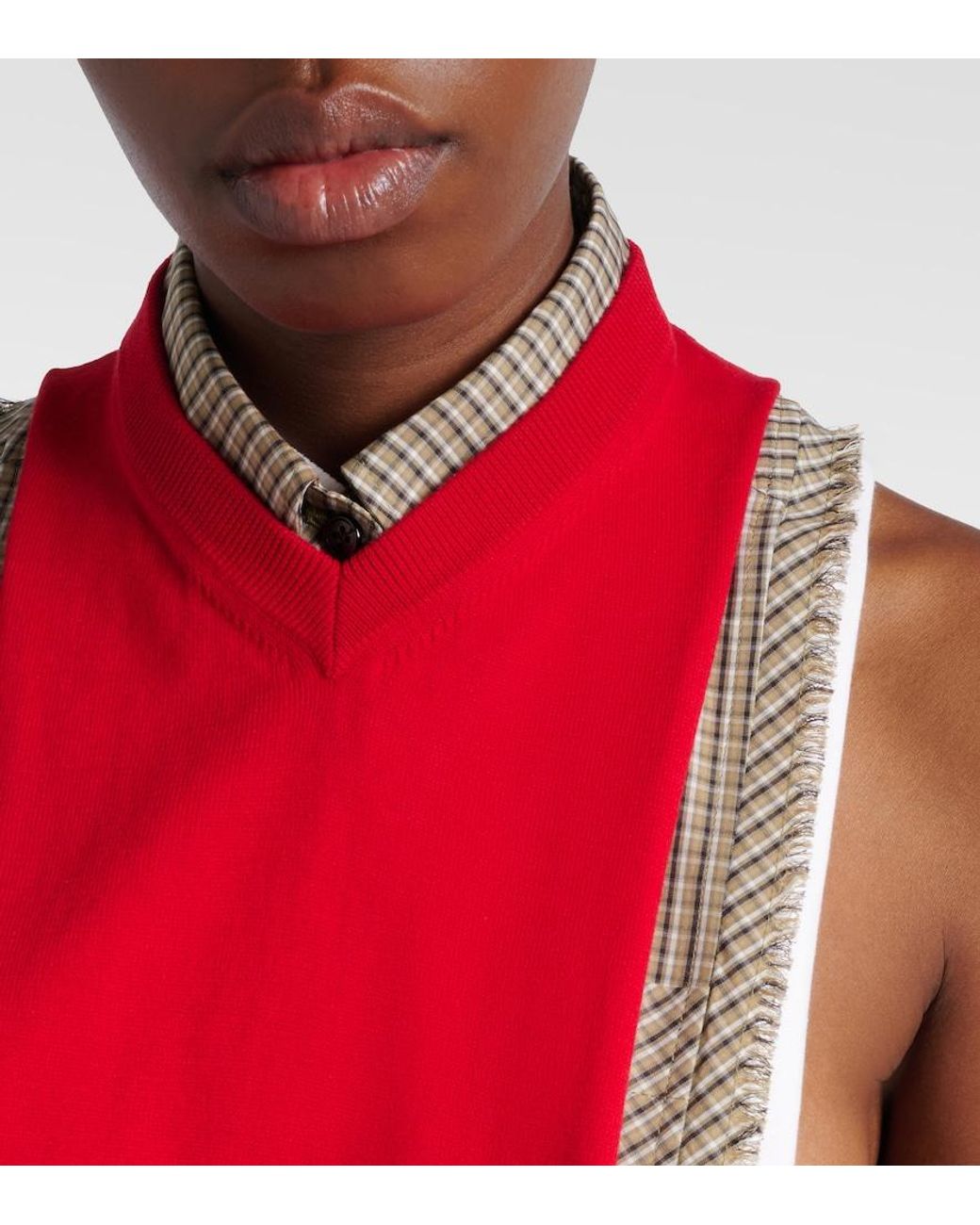 Versace Red Knitted Cotton Top
