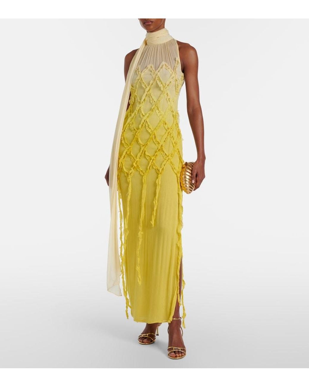 Blumarine Metallic Embellished Crepon Maxi Dress