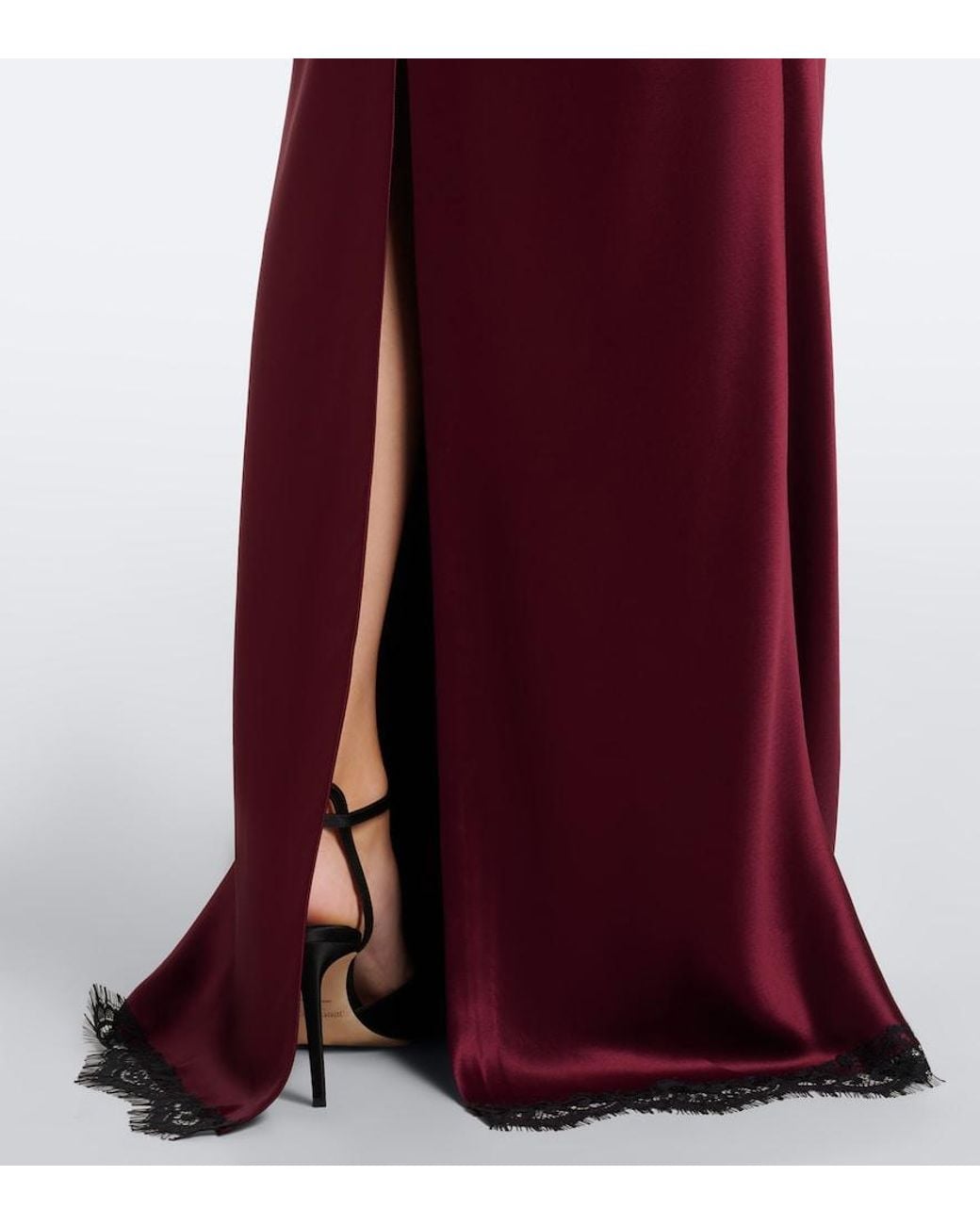 retroféte Purple Everly Lace-Trimmed Satin Maxi Dress