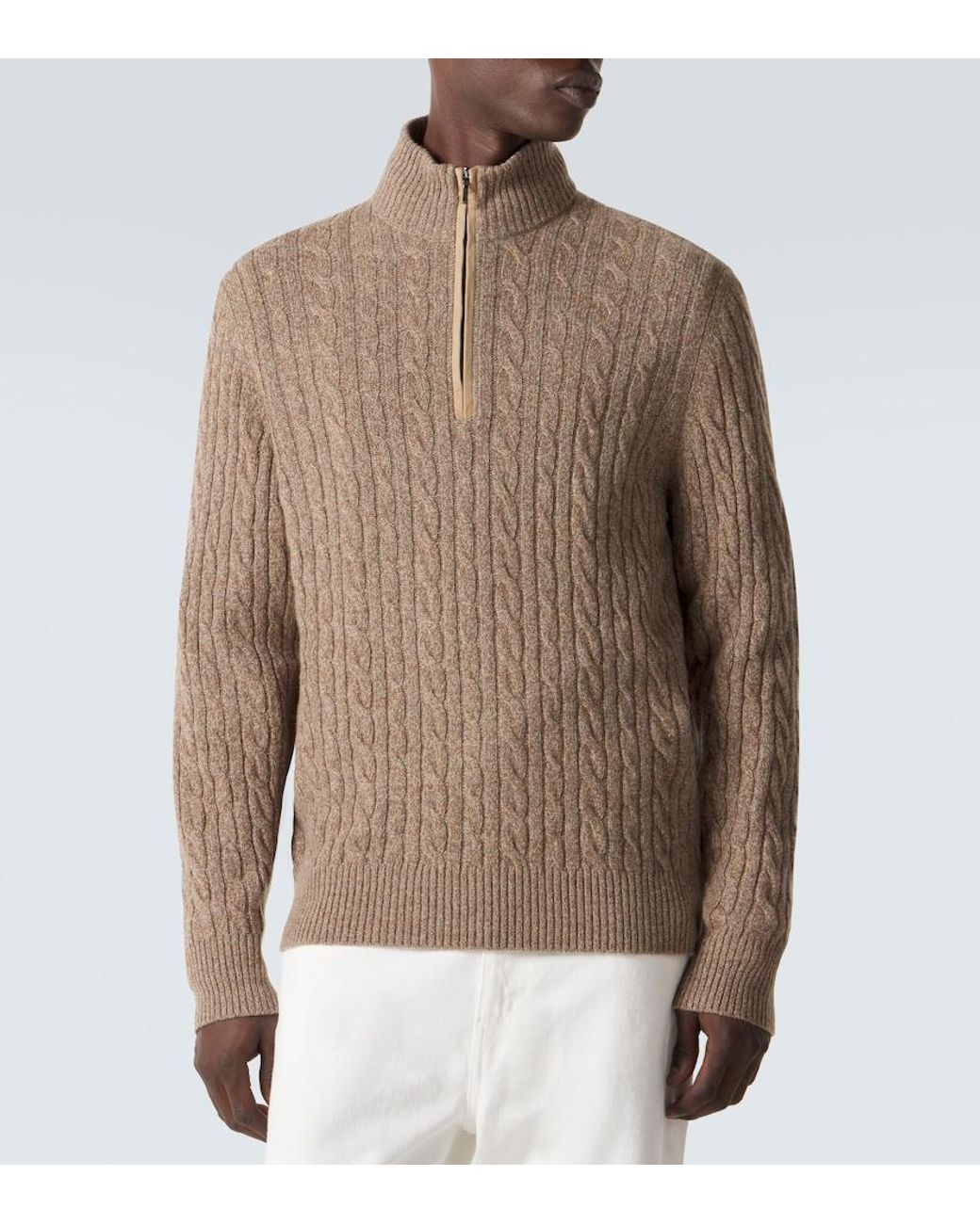 Loro Piana Green Cable-Knit Cashmere Half-Zip Sweater for men