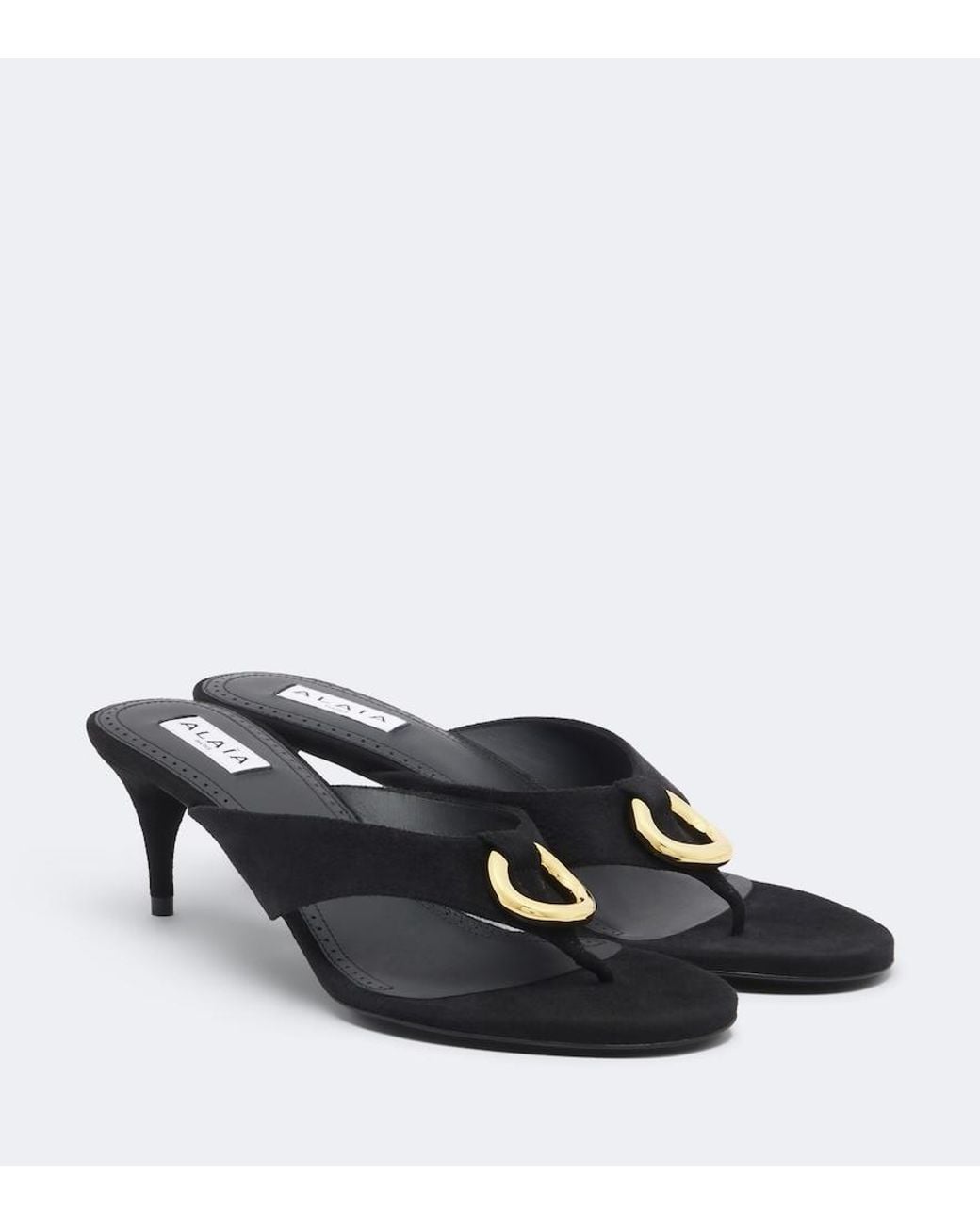 Alaïa Black Infra Suede Thong Sandals