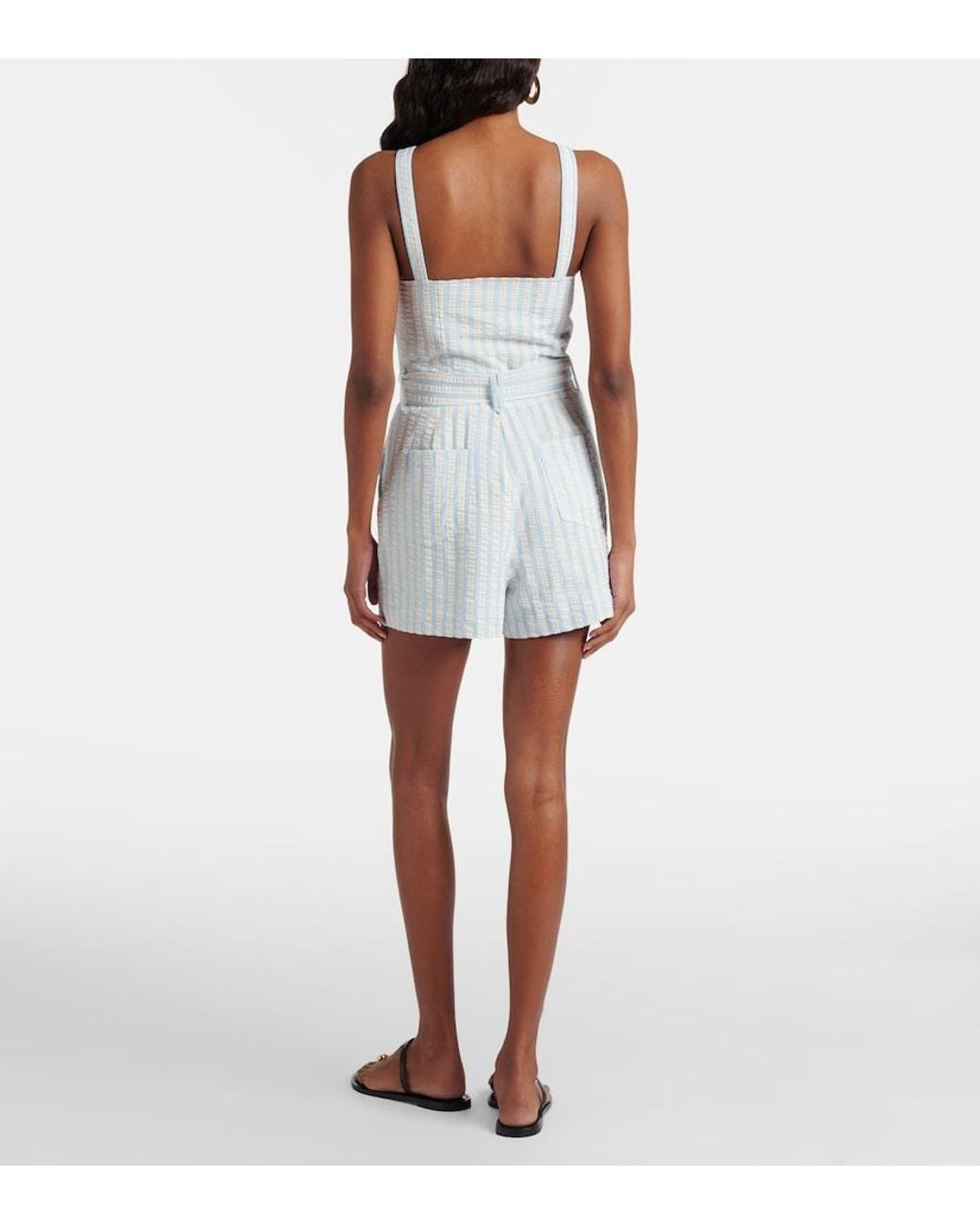 Jonathan Simkhai Blue Striped Cotton-Blend Seersucker Romper