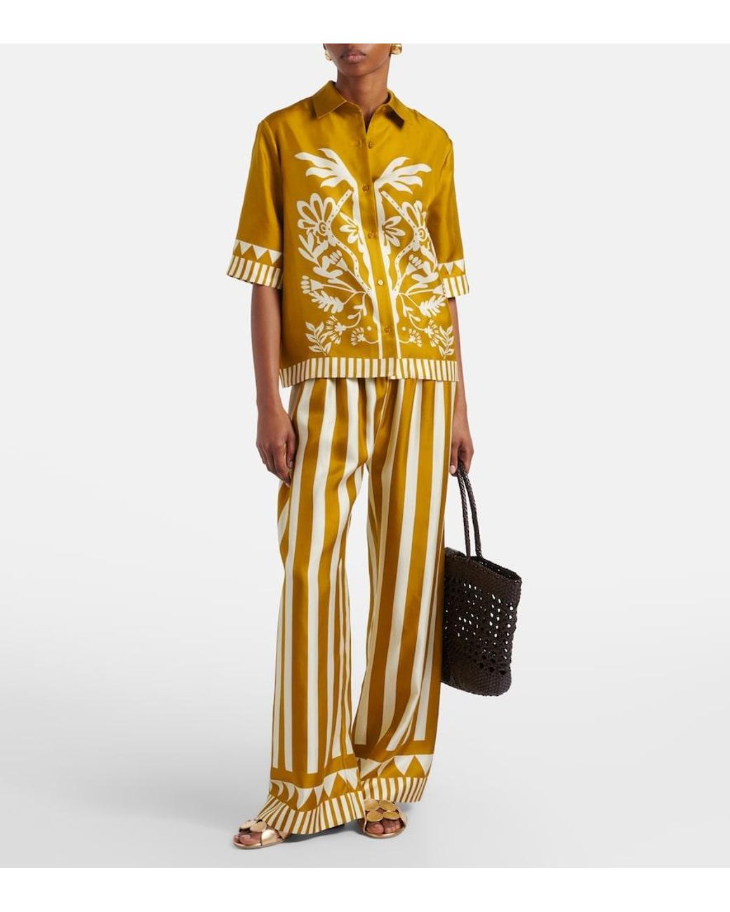 Eres Metallic Pacha Striped Silk Twill Palazzo Pants