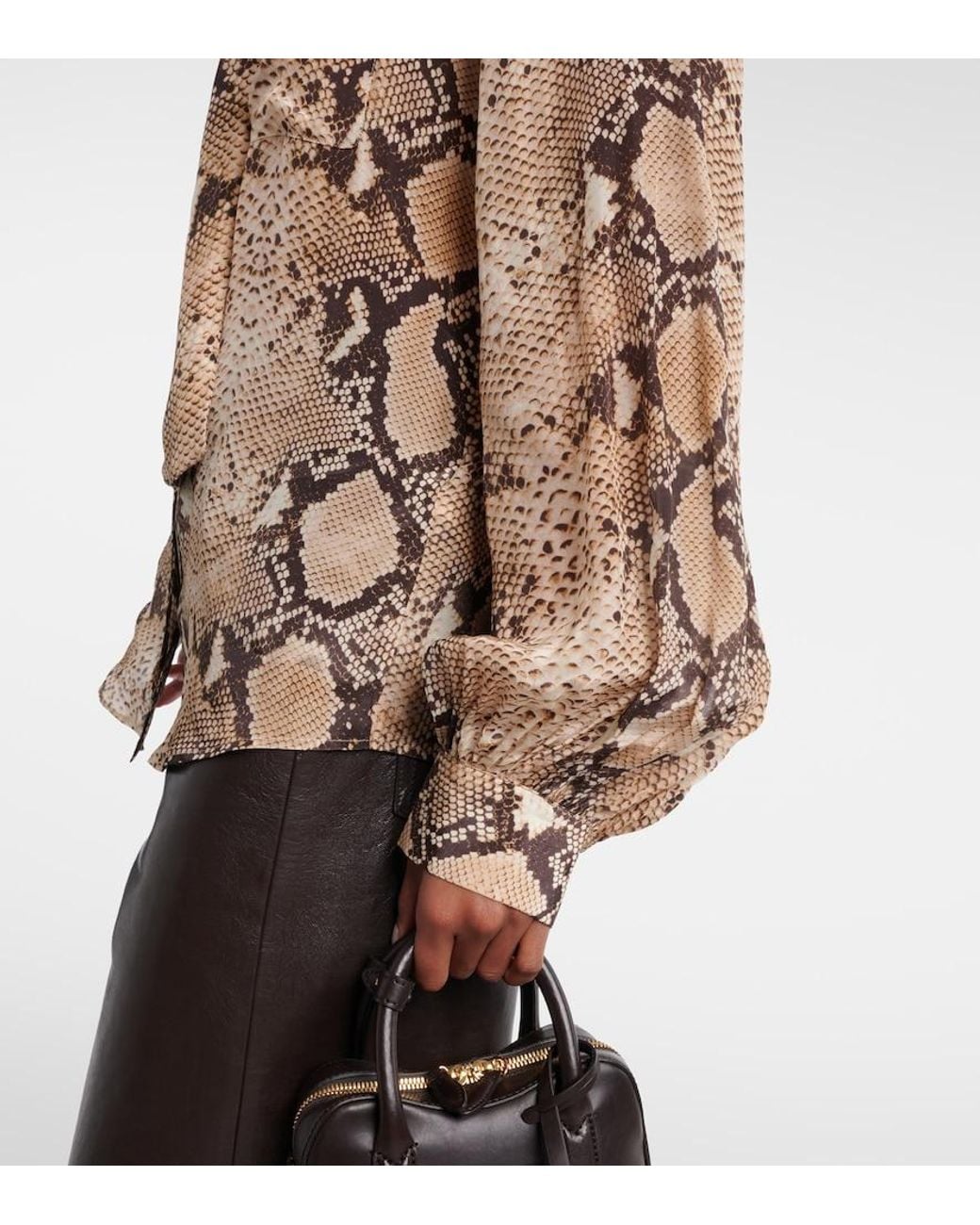 7 For All Mankind Natural Snake-Print Tie-Neck Blouse