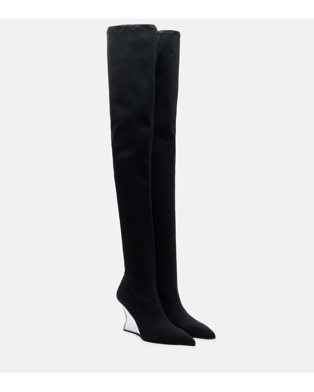Balmain Black Knitted Wedge Over-The-Knee Boots
