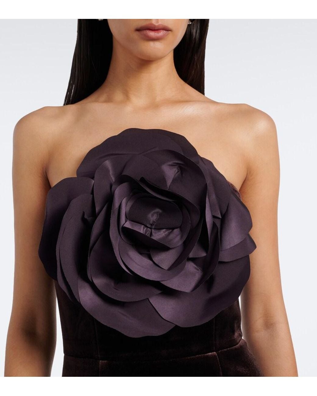 Rebecca Vallance Black Lois Floral-Applique Velvet Bustier Dress