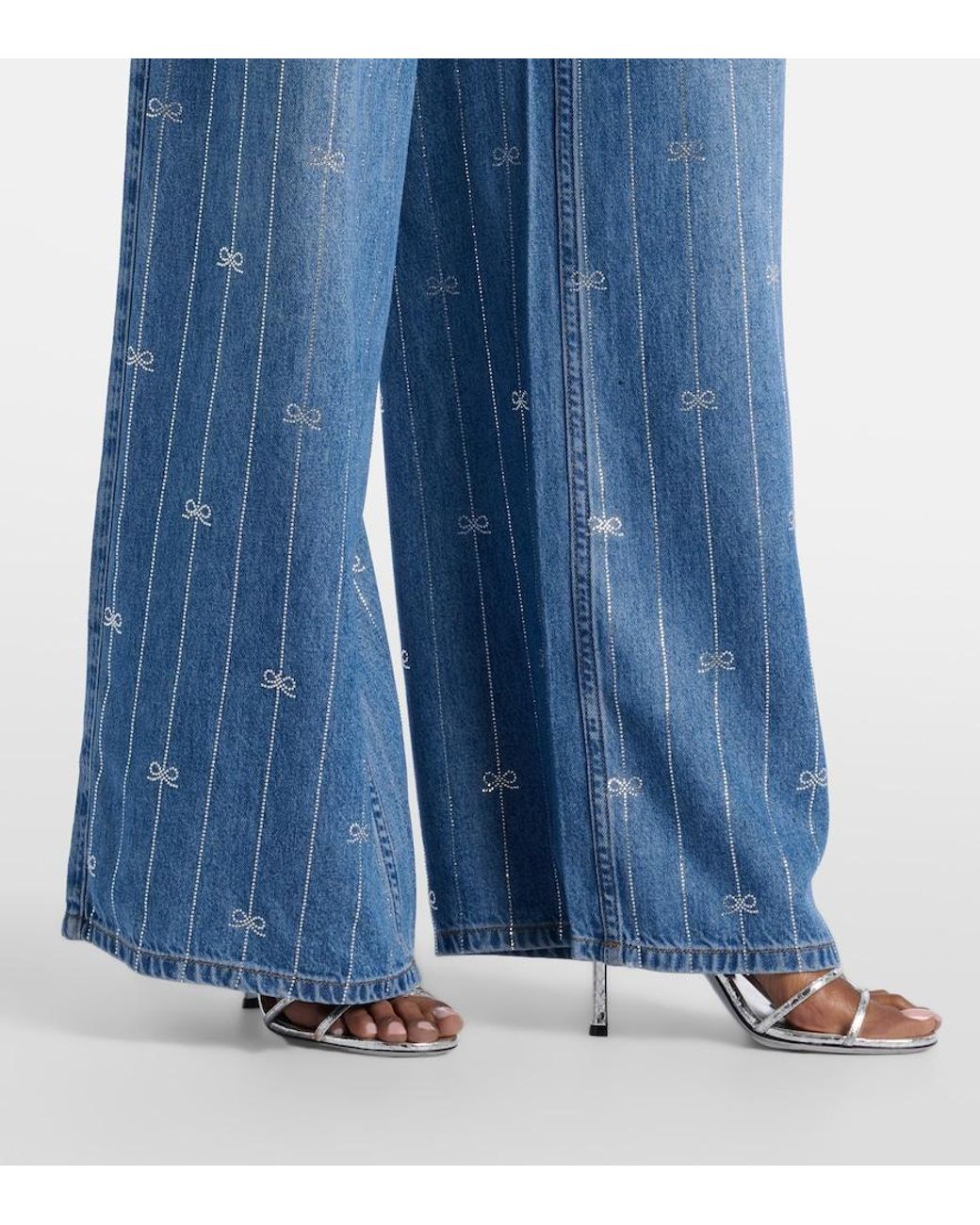 Self-Portrait Blue Striped Wide-Leg Jeans