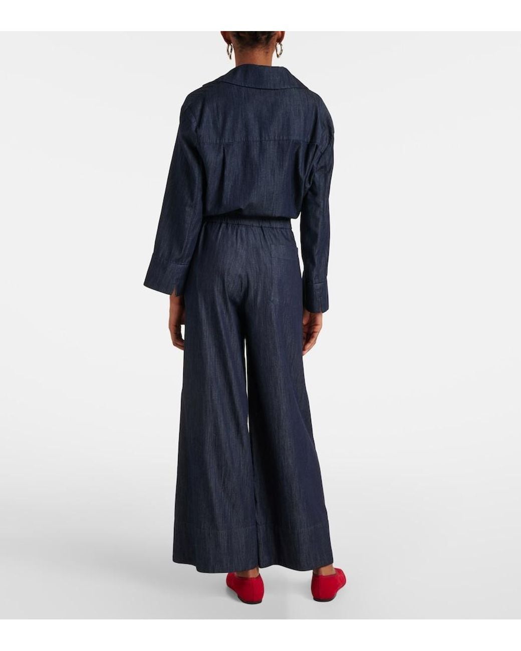 Max Mara Blue Jour Cotton Chambray Wide-Leg Pants