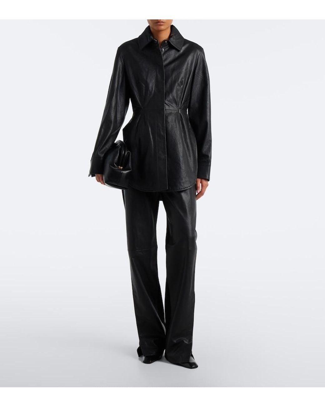 Sportmax Black Leather And Suede Straight Pants