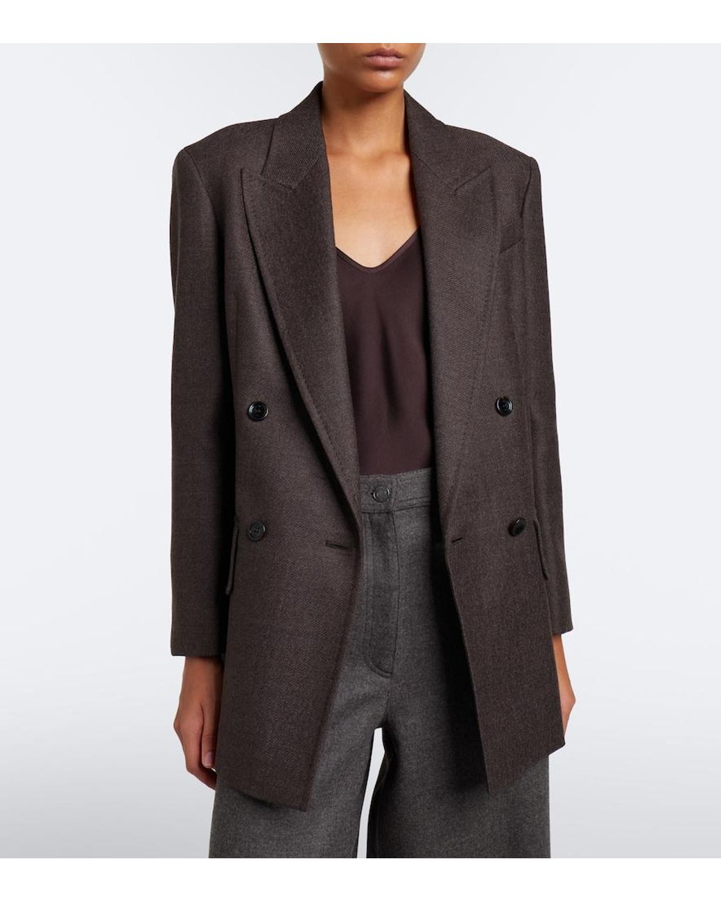 Max Mara Brown Double-Breasted Virgin Wool Blazer