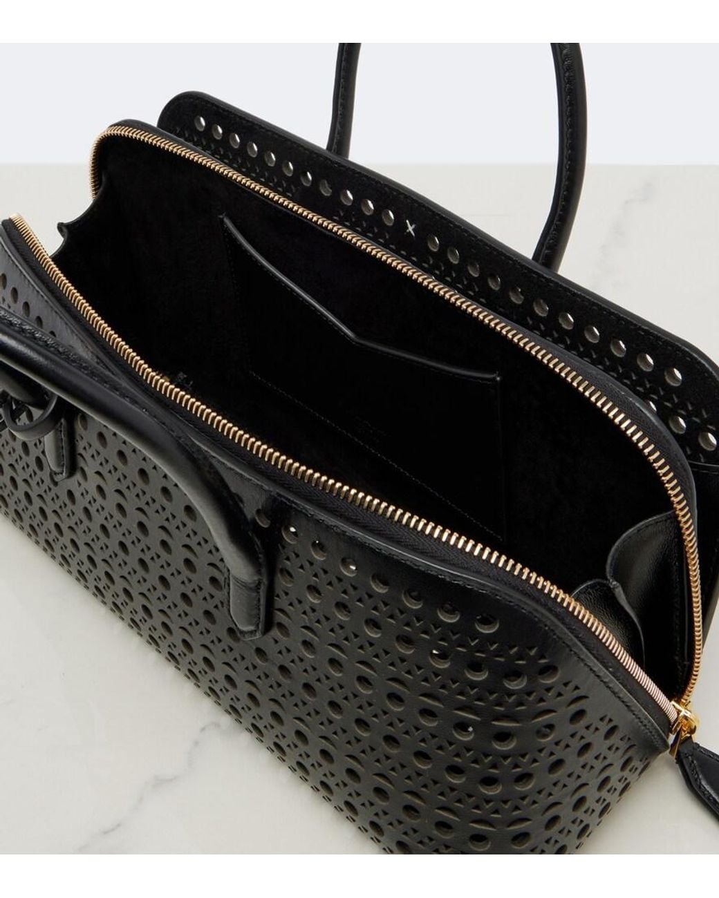 Alaïa Black Delta Small Vienne Leather Top-Handle Bag