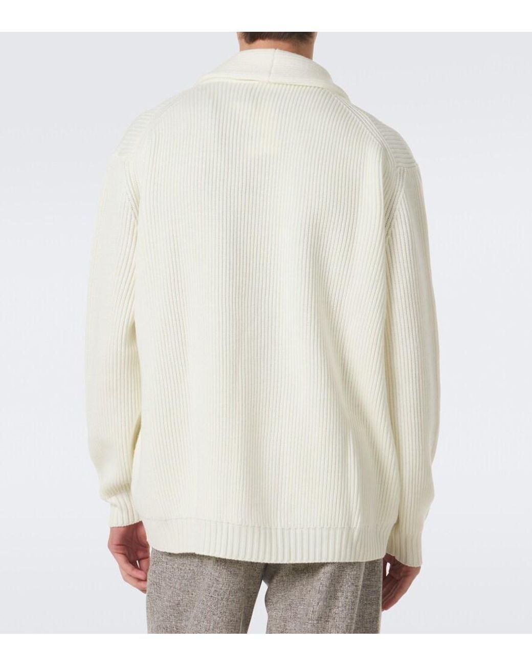 Thom Sweeney White Ribbed-Knit Wool Cardigan for men