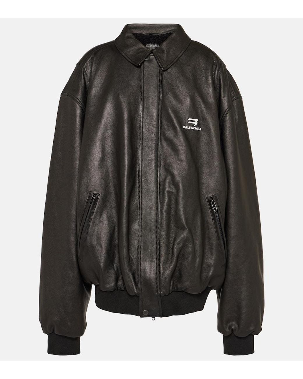 Balenciaga Oversized Leather Bomber Jacket in Black | Lyst UK