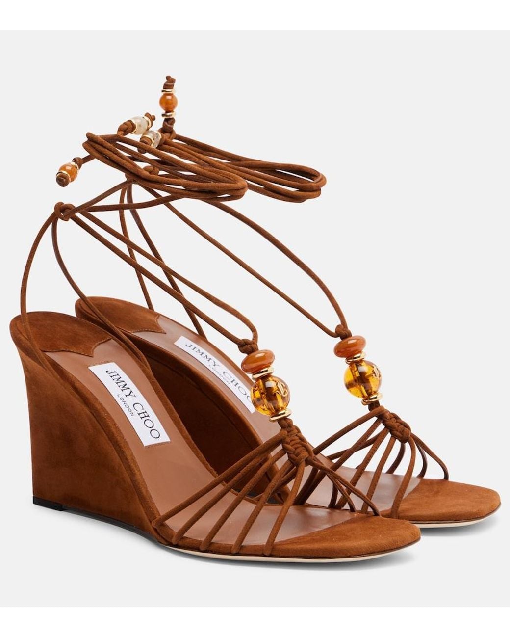 Jimmy Choo Brown Lova Embellished Suede Wedge Sandals