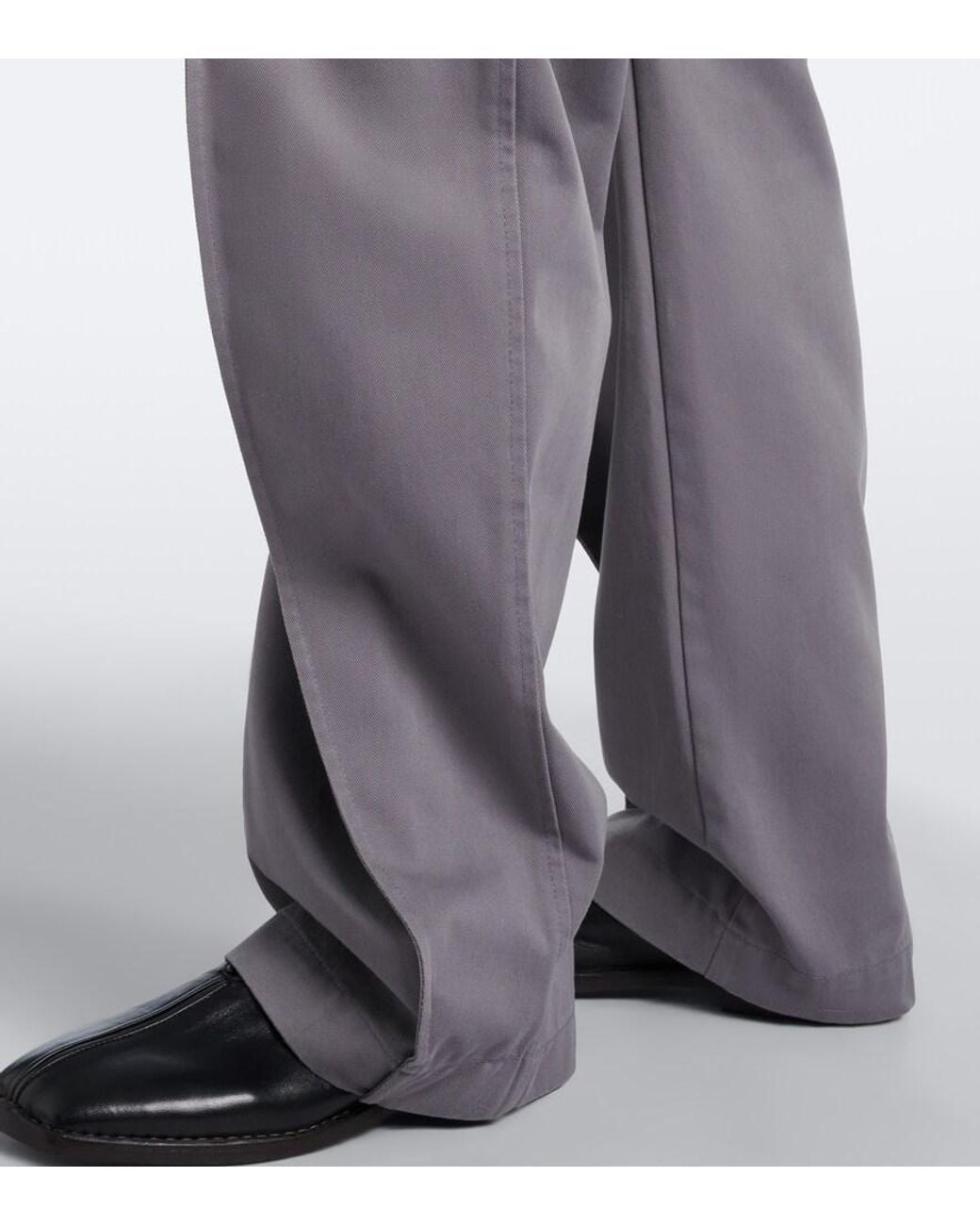 Lemaire Gray Belted Twill Wide-Leg Pants