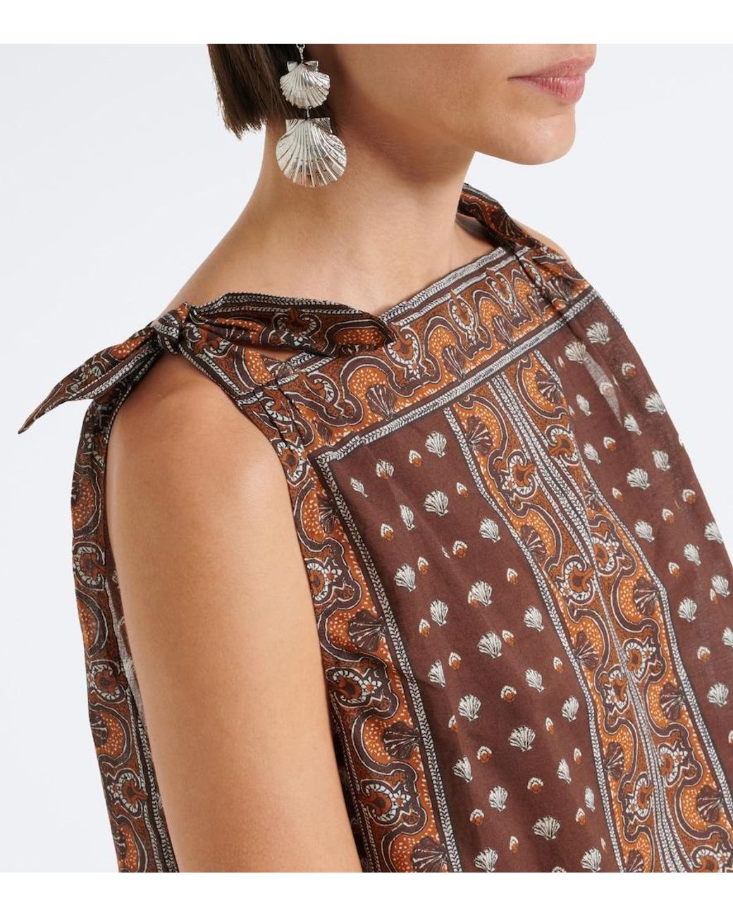 Doen Brown Amalia Printed Cotton Voile Top