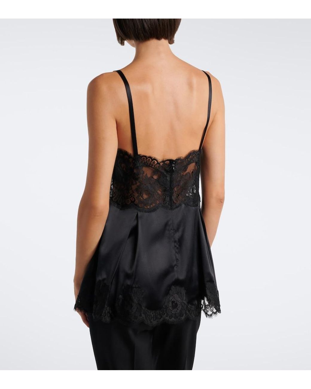 Dolce & Gabbana Black Lace-Trimmed Silk And Cotton-Blend Camisole