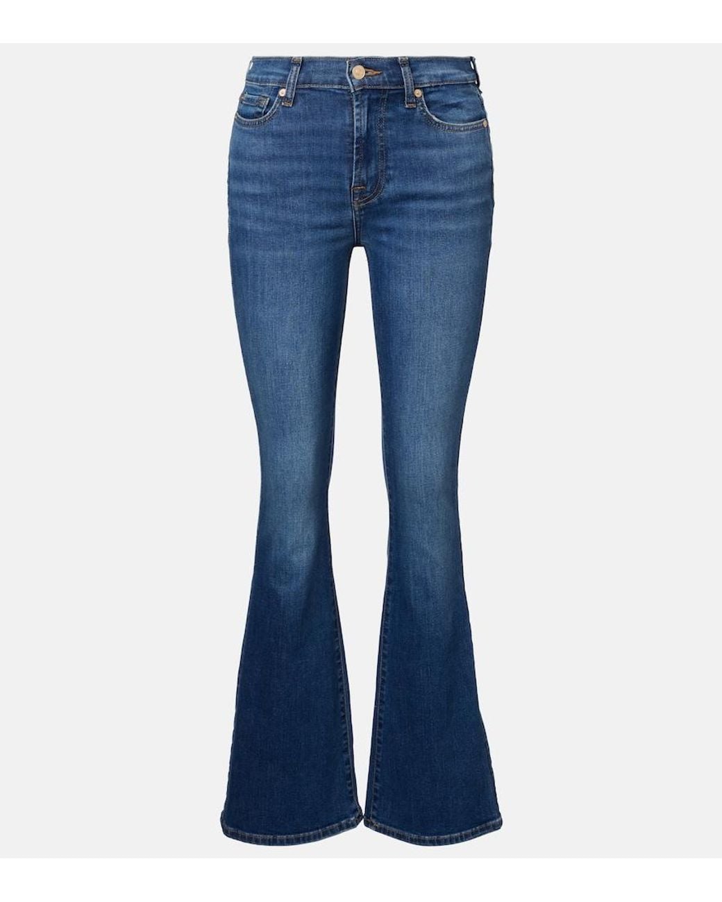 7 For All Mankind Blue Mid-Rise Flared Jeans