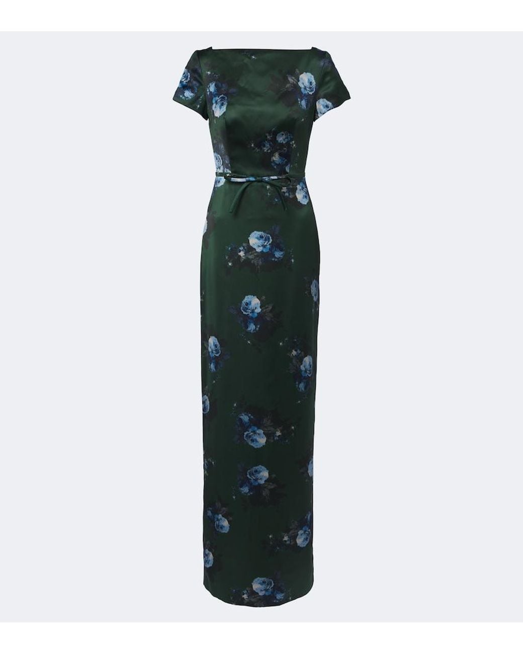 Erdem Green Belted Floral Duchess Satin Gown