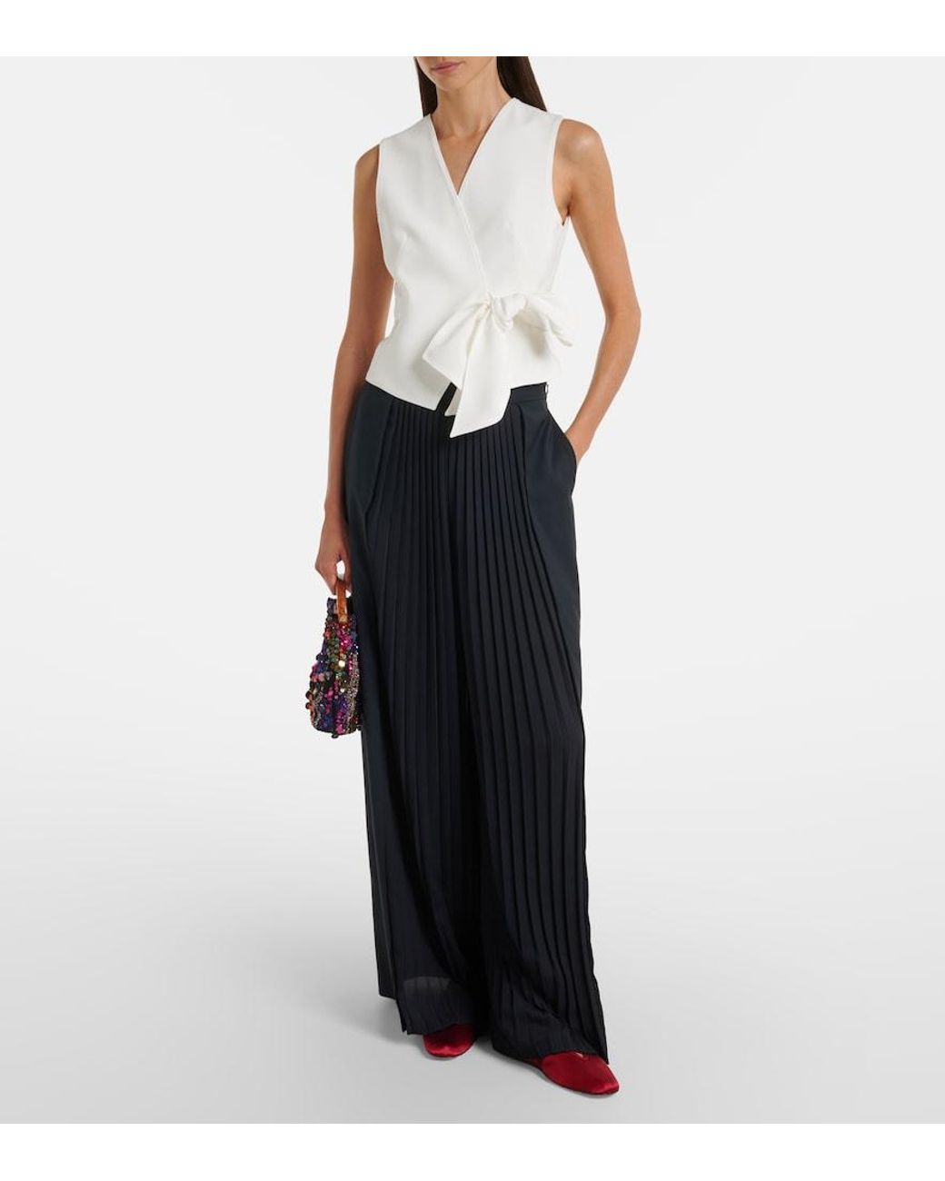 Max Mara Blue Pleated Virgin Wool Wide-Leg Pants