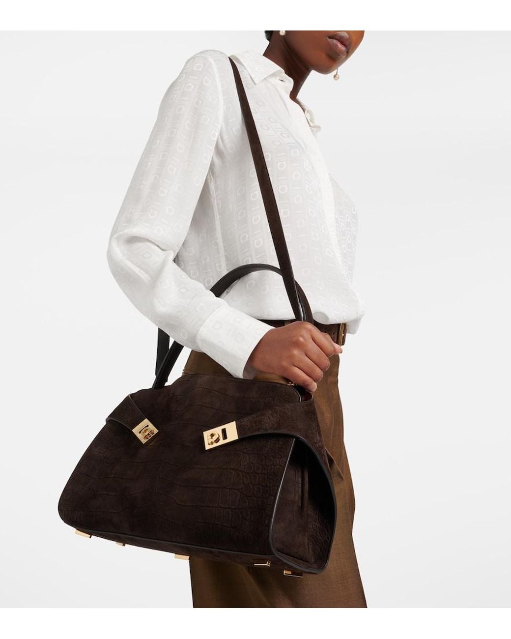 Ferragamo Black Hug Small Suede Shoulder Bag